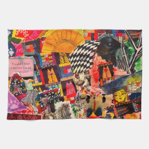 Colourful Pop Art Mixed-Media Collage Kitchen Towe Tea Towel