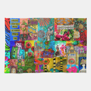 Colourful Pop Art Mixed-Media Collage Kitchen Towe Tea Towel