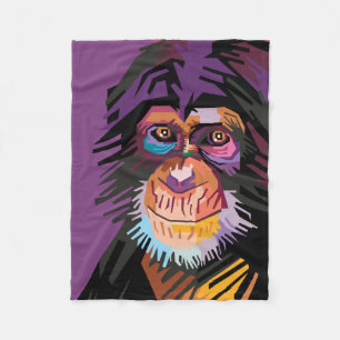 Colourful Pop Art Monkey Portrait Fleece Blanket