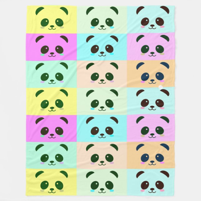 Colourful Pop Art Panda Bear Pink Blue Green Fleece Blanket (Front)