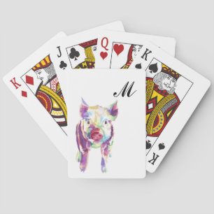 Colourful Pop Art Pig Monogrammed Playing Cards