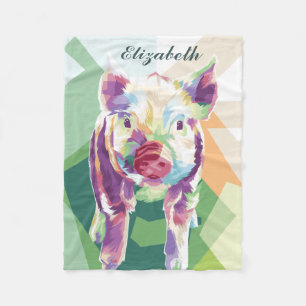 Colourful Pop Art Pig Personalised Fleece Blanket