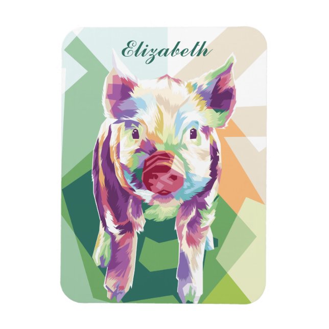 Colourful Pop Art Pig Personalised Magnet (Vertical)