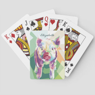 Colourful Pop Art Pig Personalised Playing Cards