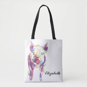 Colourful Pop Art Pig Personalised Tote Bag