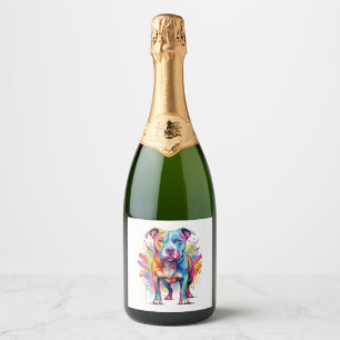Colourful Pop Art Pitbull Portrait Dog Lover Pullo Sparkling Wine Label