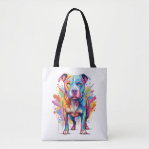 Colourful Pop Art Pitbull Portrait Dog Lover Pullo Tote Bag