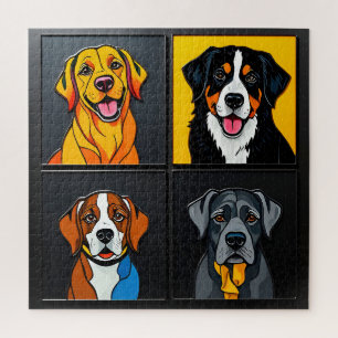 Colourful Pop Art Portraits of Adorable Dogs Jigsaw Puzzle