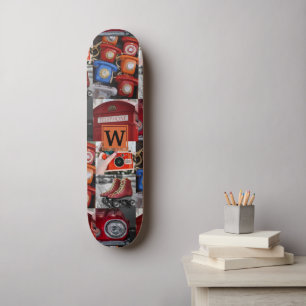 Colourful Pop Art Retro Red Photo Collage Monogram Skateboard