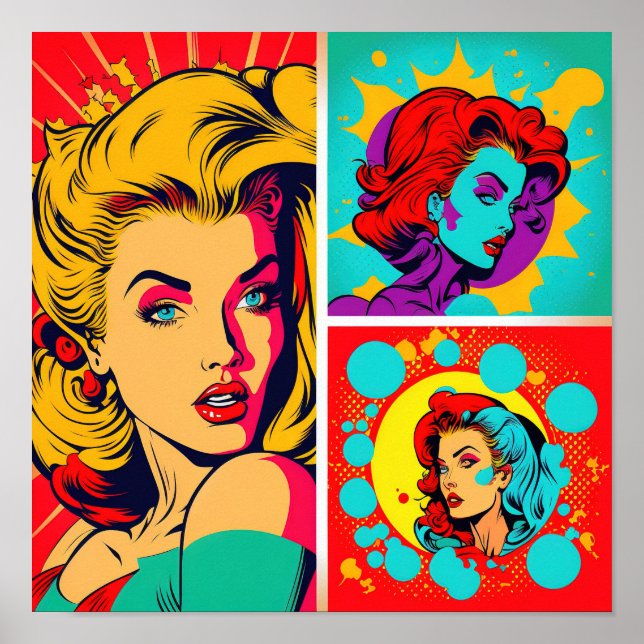 Colourful Pop Art Retro Women Art Poster (Front)