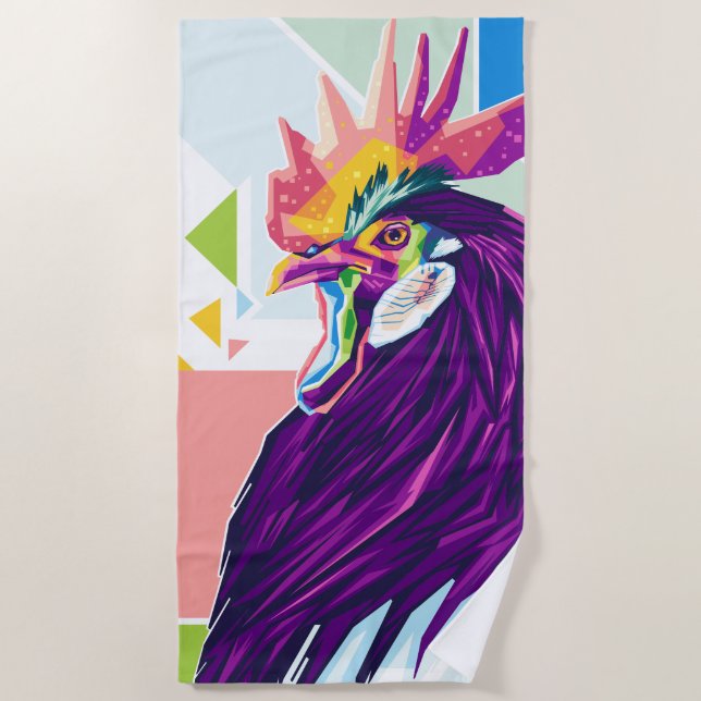 Colourful Pop Art Rooster Beach Towel (Front)