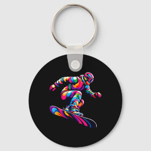 Colourful Pop Art Snowboarding Snowboard Snowboard Key Ring