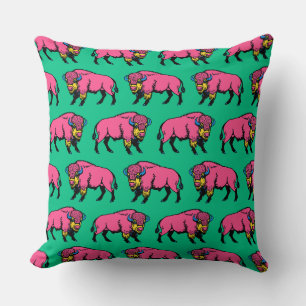 Colourful Pop-Art Southwestern Buffalo/Bison Cushion