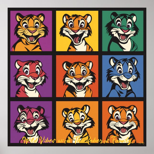 Colourful Pop Art Tiger Faces  Why this works: Poster (Front)