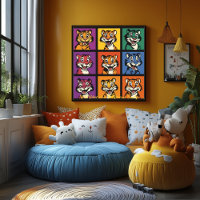 Colourful Pop Art Tiger Faces Why this works:
