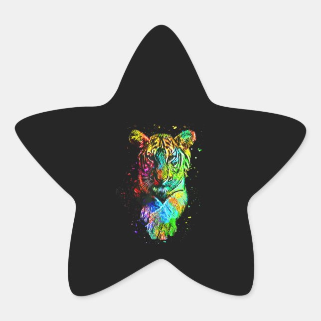Colourful Pop Art Tiger Star Sticker (Front)
