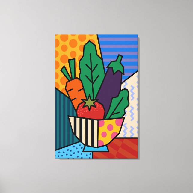 Colourful Pop Art Vegetable Canvas | Retro Kitchen Print (Front)
