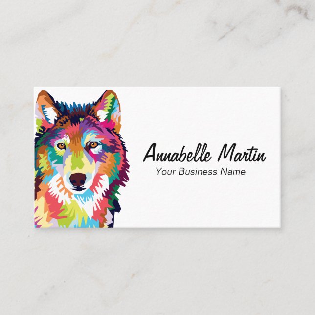 Colourful Pop Art Wolf Business Card (Front)