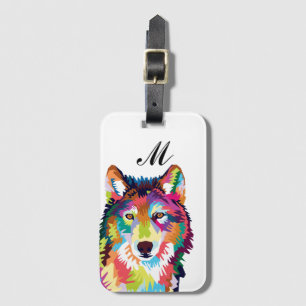 Colourful Pop Art Wolf Monogrammed Luggage Tag