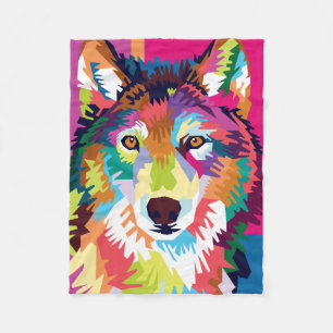 Colourful Pop Art Wolf Portrait Fleece Blanket