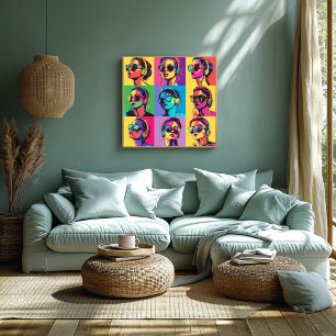 Colourful Pop Art Women with Sunglasses & Headphon Poster