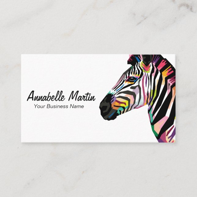 Colourful Pop Art Zebra Business Card (Front)