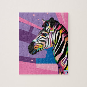 Colourful Pop Art Zebra Portrait Jigsaw Puzzle