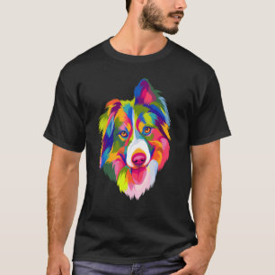 Colourful Pop Australian Shepherd Portrait Aussie T-Shirt