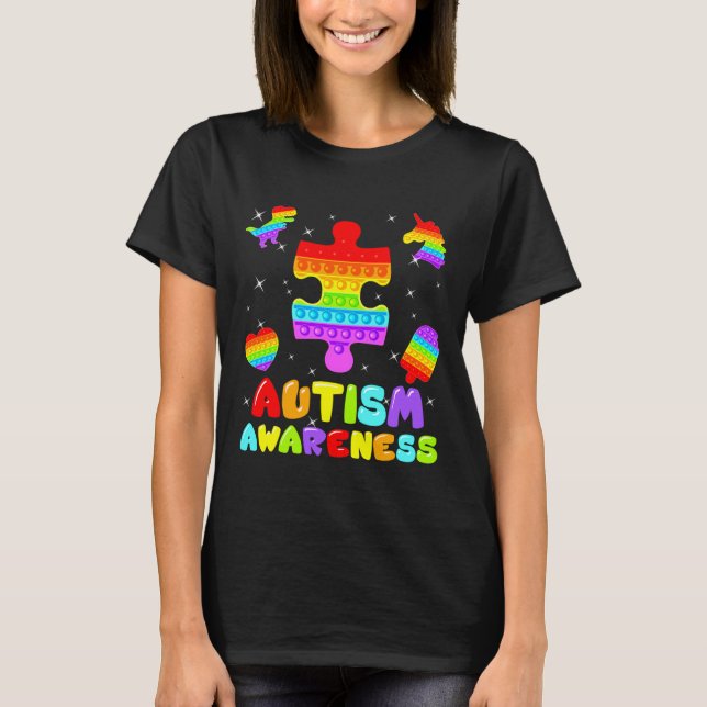Colourful Pop It Fidget Toys Autism Awareness Auti T-Shirt (Front)