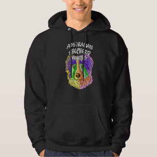 Colourful Pop Portrait Australian Shepherd Dog Mum Hoodie