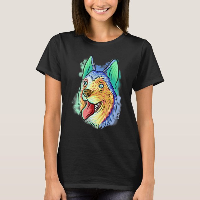 Colourful Pop Portrait Husky Dog Mum Mother's Day T-Shirt (Front)