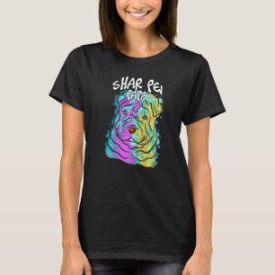 Colourful Pop Portrait Shar Pei Dog Dad Papa Fathe T-Shirt