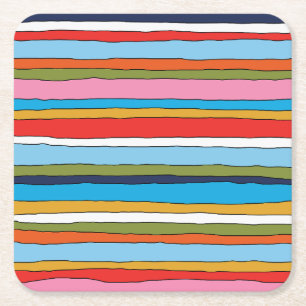 Colourful Pop Stripes Lined Pattern Square Paper Coaster