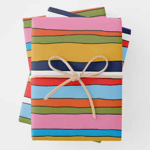 Colourful Pop Stripes Lined Patterns Wrapping Paper Sheet