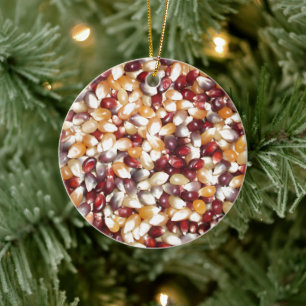 Colourful Popcorn Kernels, Ears of Indian Corn Ceramic Tree Decoration