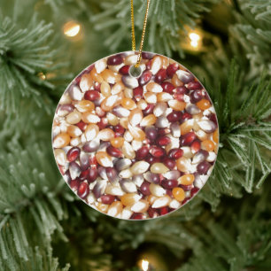 Colourful Popcorn Kernels, Ears of Indian Corn Ceramic Tree Decoration