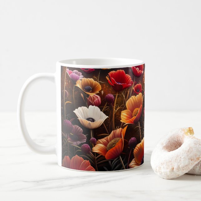 Colourful Poppies Coffee Mug (With Donut)