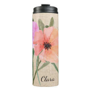 Colourful Poppies on Burlap Thermal Tumbler