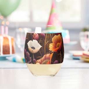 Colourful Poppies Stemless Wine Glass