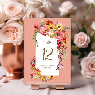 Colourful Poppies Wedding  Table Number