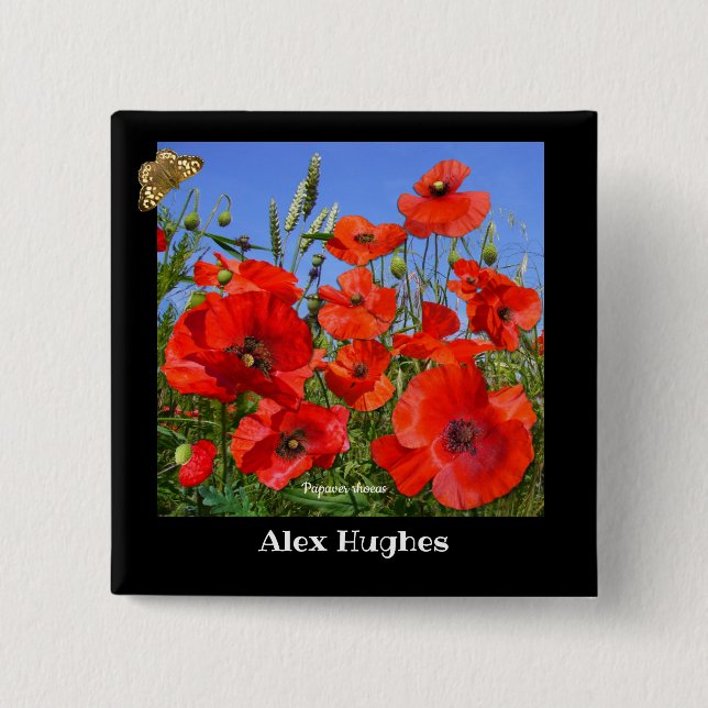 Colourful Poppy Field Custom Name 15 Cm Square Badge (Front)
