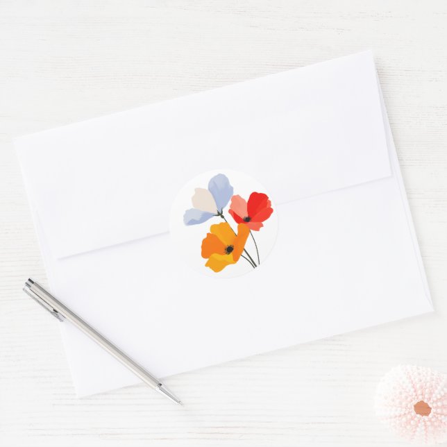 Colourful Poppy Floral Flower Classic Round Sticker (Envelope)