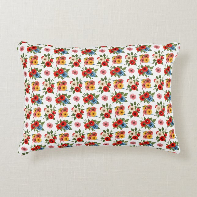 Colourful Poppy Flower Floral Pattern Accent Pillo Decorative Cushion (Front)