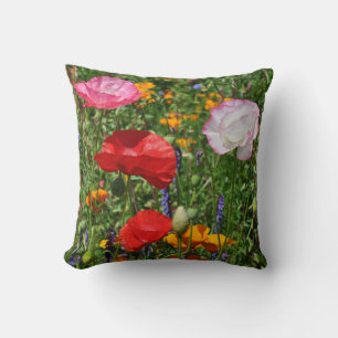 Colourful poppy flowers cushion