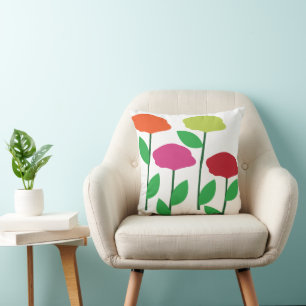 Colourful Poppy Flowers Floral Cushion