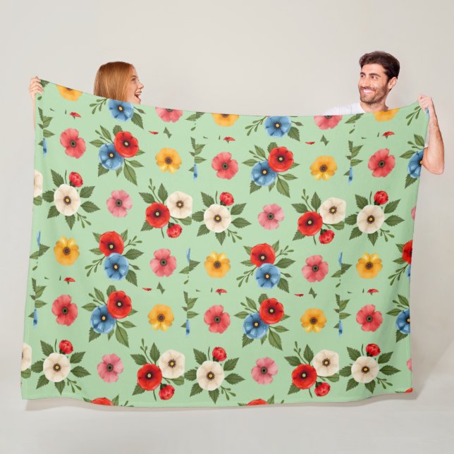 Colourful Poppy Flowers Pattern Fleece Blanket (In Situ)