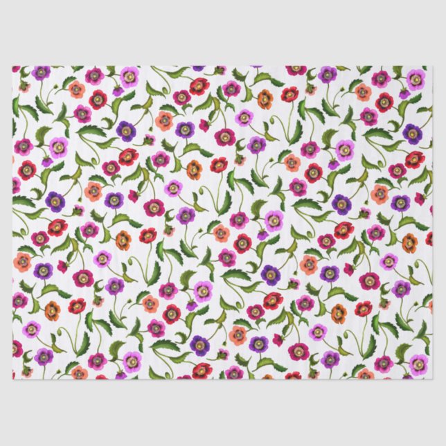 Colourful Poppy Garden Flowers Tissue paper (Front)