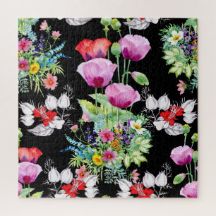 Colourful Poppy Summer Flowers Pattern Jigsaw Puzzle