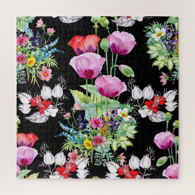 Colourful Poppy Summer Flowers Pattern Jigsaw Puzzle (Vertical)