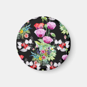 Colourful Poppy Summer Flowers Pattern Magnet